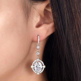 5.00ct ech, Art Deco Vintage, Oval Cut Diamond Halo Drop Earrings, 925 Silver