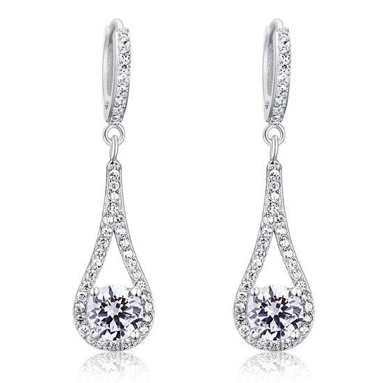1.00ct each, Art Deco Bridal, Round Cut Diamond Halo Drop Earrings, 925 Silver