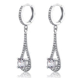 1.00ct each, Art Deco Bridal, Round Cut Diamond Halo Drop Earrings, 925 Silver