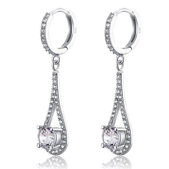 1.00ct each, Art Deco Bridal, Round Cut Diamond Halo Drop Earrings, 925 Silver