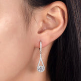 1.00ct each, Art Deco Bridal, Round Cut Diamond Halo Drop Earrings, 925 Silver