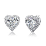 3.00ct each, Classic Heart Cut Diamond Halo Stud Earrings, 925 Sterling Silver
