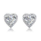 3.00ct each, Classic Heart Cut Diamond Halo Stud Earrings, 925 Sterling Silver