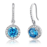 1.50ct each, Vintage Art Deco, Round Cut Blue Diamond Drop Earrings, 925 Sterling Silver