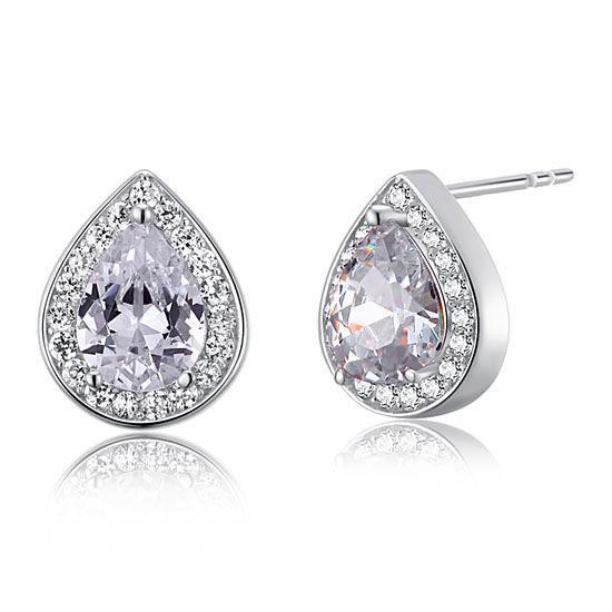 1.00ct each, Pear Cut Diamond Halo Stud Earrings, 925 Sterling Silver