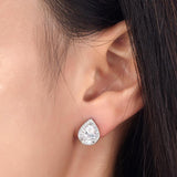 1.00ct each, Pear Cut Diamond Halo Stud Earrings, 925 Sterling Silver