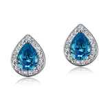 1.00ct each, Blue Diamond, Pear Cut Diamond Halo Stud Earrings, 925 Sterling Silver
