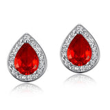 1.00ct each, Pear Cut Ruby Halo Diamond Stud Earrings, 925 Sterling Silver