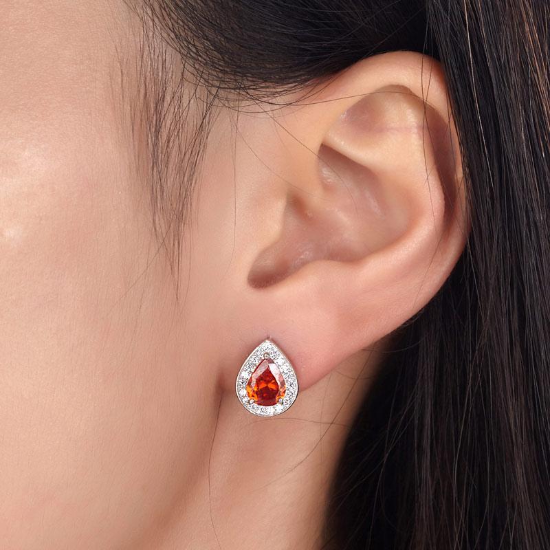 1.00ct each, Pear Cut Ruby Halo Diamond Stud Earrings, 925 Sterling Silver
