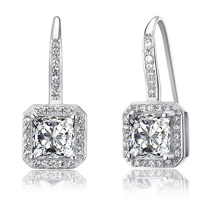 1.50ct each, Vintage Art Deco, Princess Cut Diamond Stud Earrings, 925 Sterling Silver