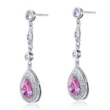 1.50ct each, Vintage Art Deco, Pear Cut Pink Diamond Drop Earrings, 925 Sterling Silver