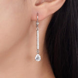 1.00ct each, Vintage Art Deco Pear Cut Diamond Earrings, 925 Sterling Silver