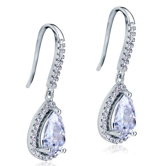 2.00ct each, Vintage Art Deco, Pear Cut Diamond Drop Earrings, 925 Sterling Silver