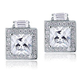 1.00ct each, Vintage Art Deco, Princess Cut Diamond Stud Halo Earrings, 925 Sterling Silver