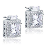 1.00ct each, Vintage Art Deco, Princess Cut Diamond Stud Halo Earrings, 925 Sterling Silver