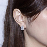 1.00ct each, Vintage Art Deco, Princess Cut Diamond Stud Halo Earrings, 925 Sterling Silver