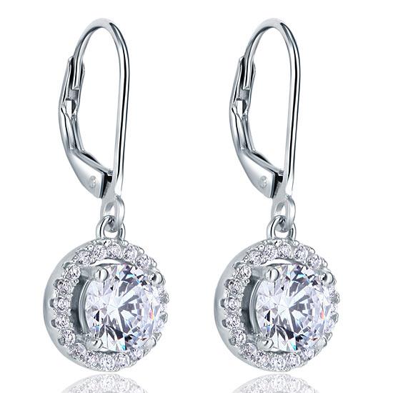 1.00ct each, Vintage Art Deco, Round Cut Diamond Halo Drop Earrings, 925 Sterling Silver