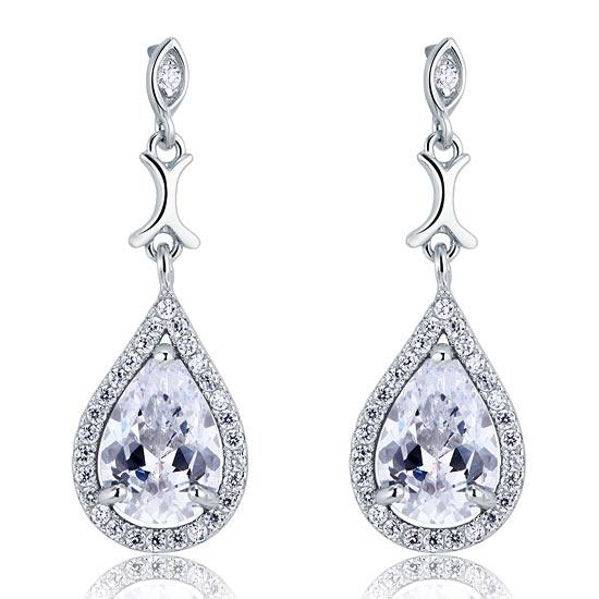 2.00ct each, Vintage Art Deco, Pear Cut Diamond Earrings, 925 Sterling Silver