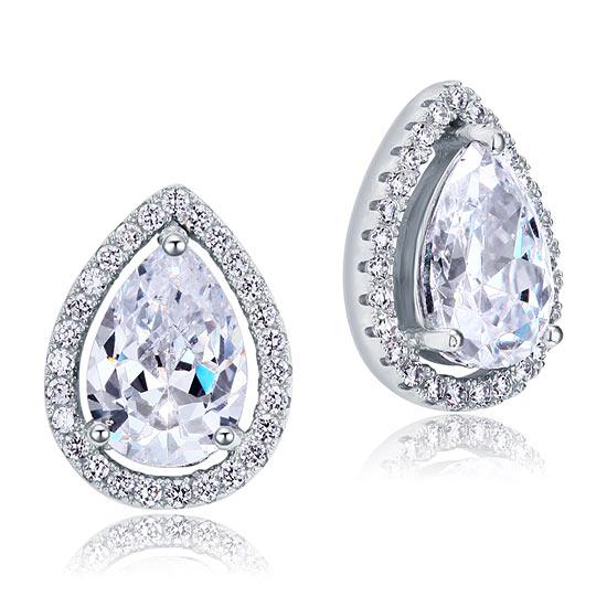 4.00ct Pear Cut Diamond Halo Stud Earrings, 925 Sterling Silver