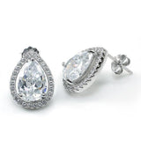4.00ct Pear Cut Diamond Halo Stud Earrings, 925 Sterling Silver