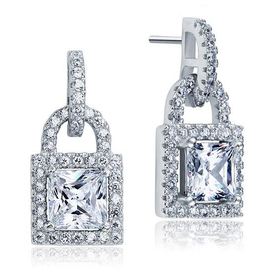 2.00ct Vintage Art Deco, Princess Cut Diamond Stud Earrings, 925 Sterling Silver