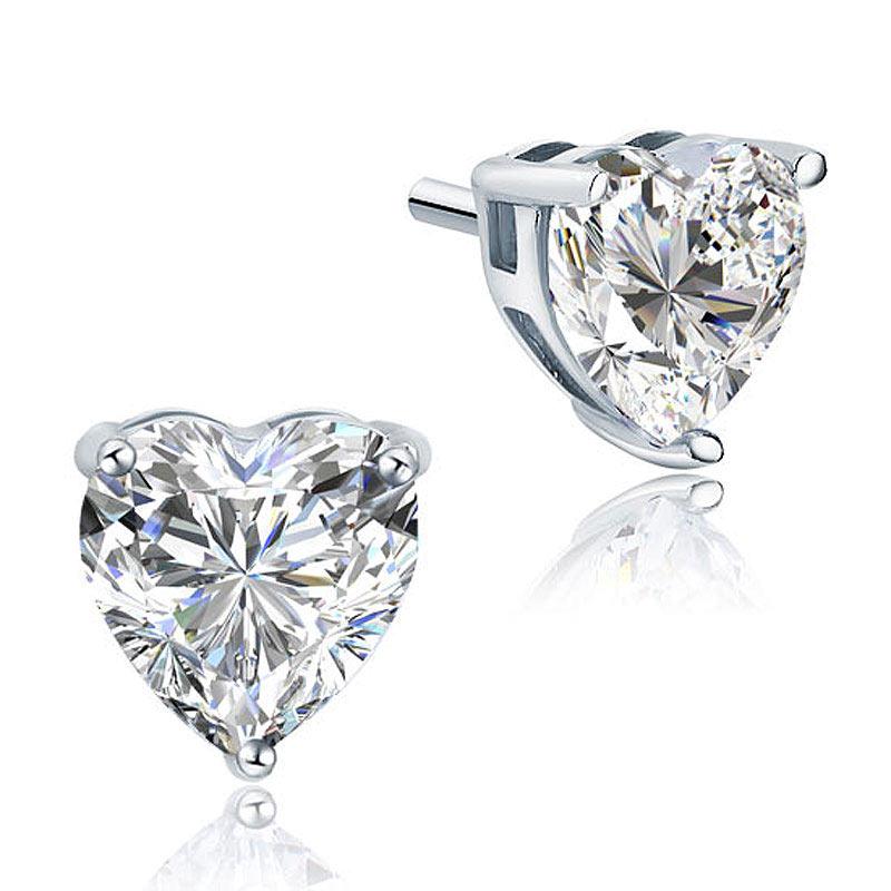 2.00ct each Classic Heart Cut Diamond Stud Earrings 925 Sterling Silver