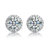 4.00ct Classic Diamond Halo Stud Earrings, Round cut, 925 Sterling Silver