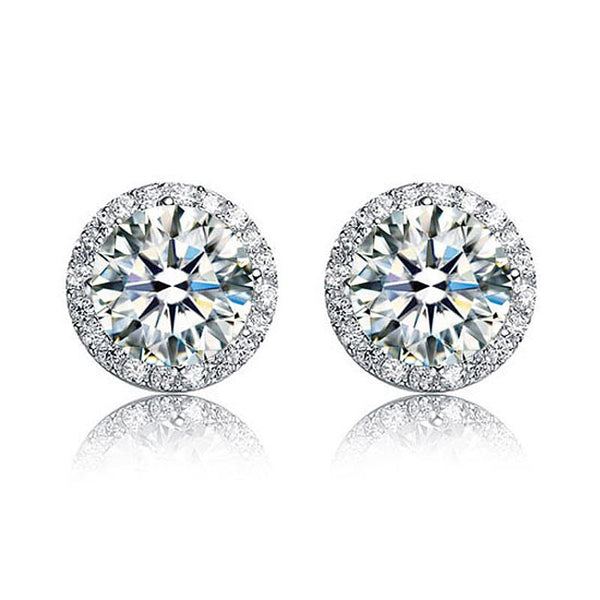 4.00ct Classic Diamond Halo Stud Earrings, Round cut, 925 Sterling Silver