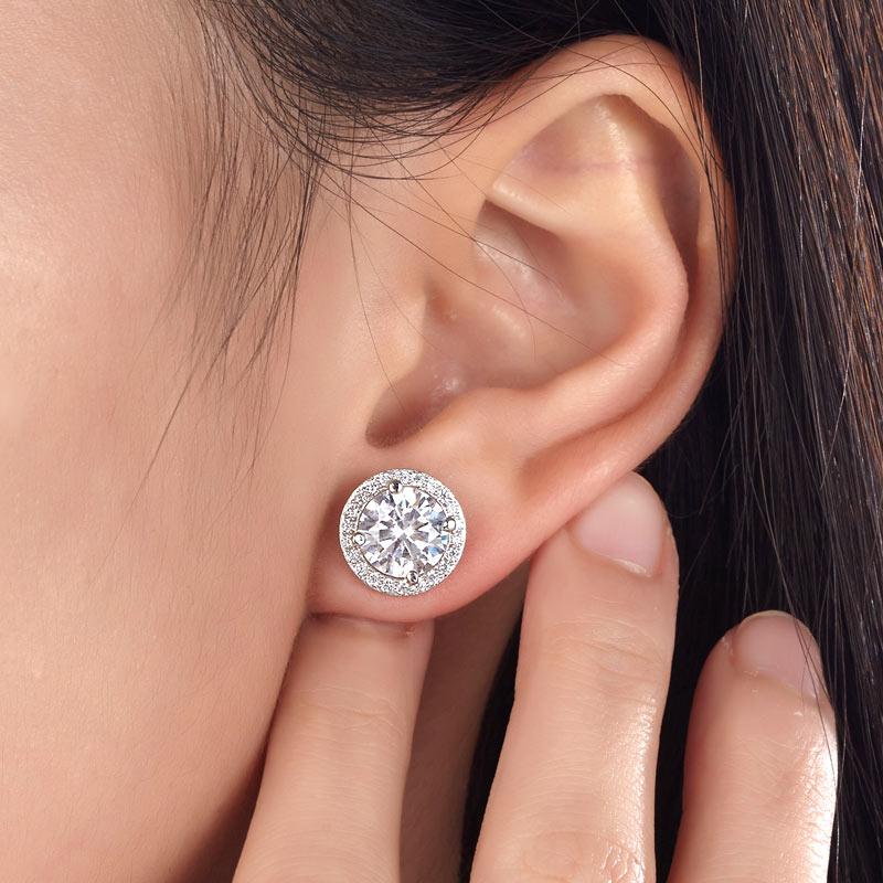 2.00ct each Classic Diamond Halo Stud Earrings Round cut 925