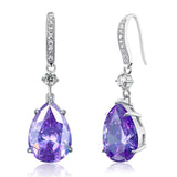 4.00ct each, Vintage Art Deco, Pear Cut Purple Amethyst Drop Earrings, 925 Sterling Silver
