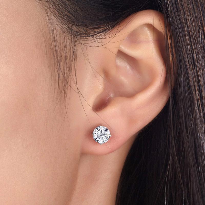 1.00ct each, Classic Round Cut Diamond Stud Earrings, 925 Sterling Silver