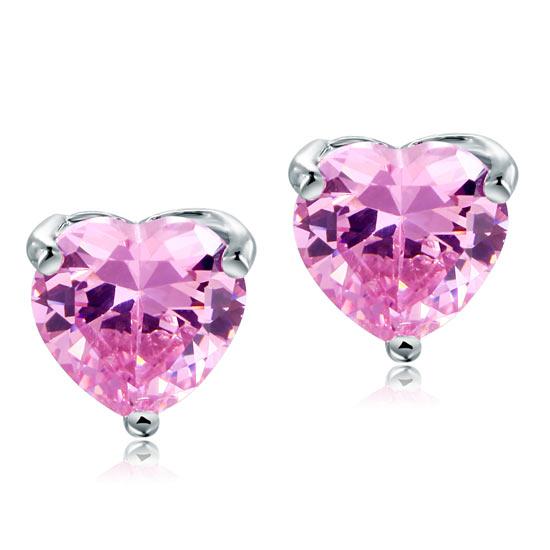 2.00ct each, Pink Diamond, Classic Heart Cut Diamond Stud Earrings, 925 Sterling Silver