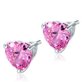 2.00ct each, Pink Diamond, Classic Heart Cut Diamond Stud Earrings, 925 Sterling Silver