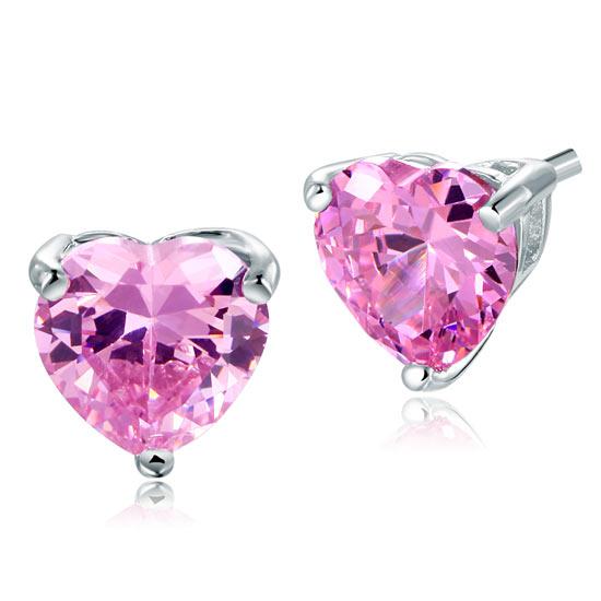 2.00ct each, Pink Diamond, Classic Heart Cut Diamond Stud Earrings, 925 Sterling Silver