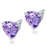2.00ct each, Purple Amethyst, Classic Heart Cut Diamond Stud Earrings, 925 Sterling Silver