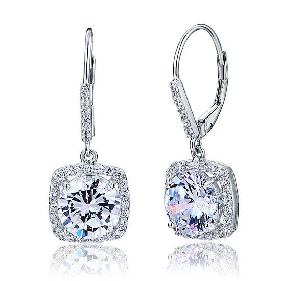 2.50ct each, Vintage Art Deco Round Cut Diamond Halo Earrings, 925 Sterling Silver
