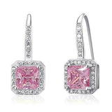 1.50ct each, Pink Diamond, Vintage Art Deco, Princess Cut Diamond Stud Earrings, 925 Sterling Silver