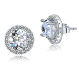 2.50ct Classic Diamond Halo Stud Earrings, Round cut, 925 Sterling Silver