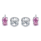 2.50ct Classic Pink Diamond Halo Stud Earrings, Round cut, 925 Sterling Silver