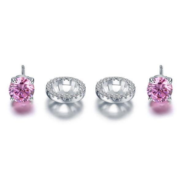 2.50ct Classic Pink Diamond Halo Stud Earrings, Round cut, 925 Sterling Silver