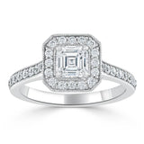 1.40ct Asscher Cut Moissanite Engagement Ring, Classic Halo, Available in White Gold, Platinum, Rose Gold or Yellow Gold