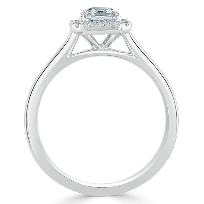 0.75ct Asscher Cut Moissanite Halo Engagement Ring, Available in White Gold or Platinum