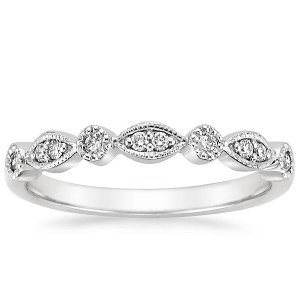 0.18ct Vintage Moissanite Wedding Band, Delicate Half Eternity Ring, Available in White Gold, Yellow Gold, Rose Gold  or Platinum