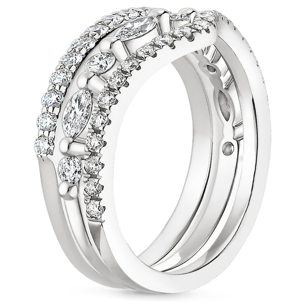 0.95ct Moissanite Wedding Band Set, Half Eternity Rings x3,  Available in White Gold, Yellow Gold, Rose Gold or Platinum