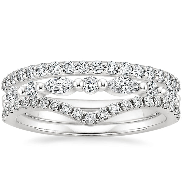 0.95ct Moissanite Wedding Band Set, Half Eternity Rings x3,  Available in White Gold, Yellow Gold, Rose Gold or Platinum