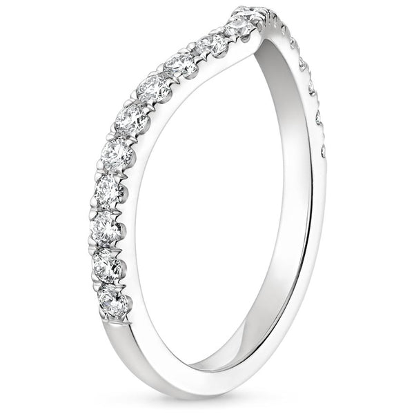 0.25ct Moissanite Wedding Band, Delicate Half Eternity Ring, Wish Bone Ring, Available in White Gold, Yellow Gold, Rose Gold  or Platinum