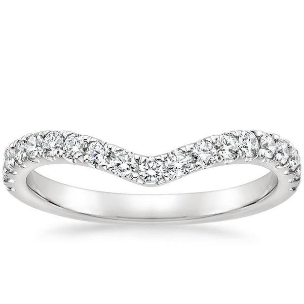 0.25ct Moissanite Wedding Band, Delicate Half Eternity Ring, Wish Bone Ring, Available in White Gold, Yellow Gold, Rose Gold  or Platinum