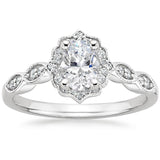 1.35ct Vintage Oval Cut Moissanite Halo  Engagement Ring,  Available in White Gold, Platinum, Rose Gold or Yellow Gold