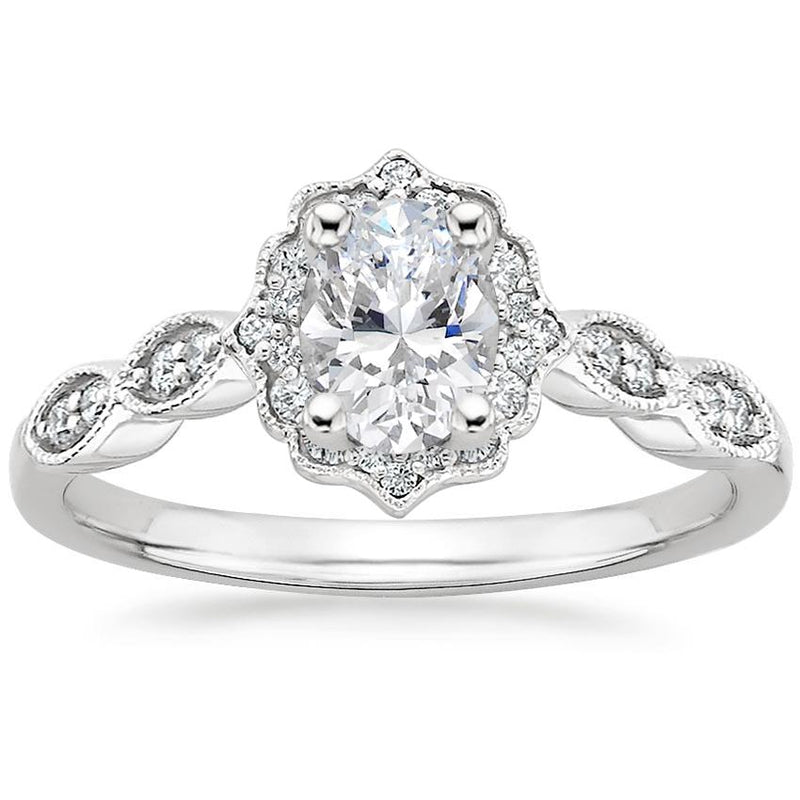 1.35ct Vintage Oval Cut Moissanite Halo  Engagement Ring,  Available in White Gold, Platinum, Rose Gold or Yellow Gold