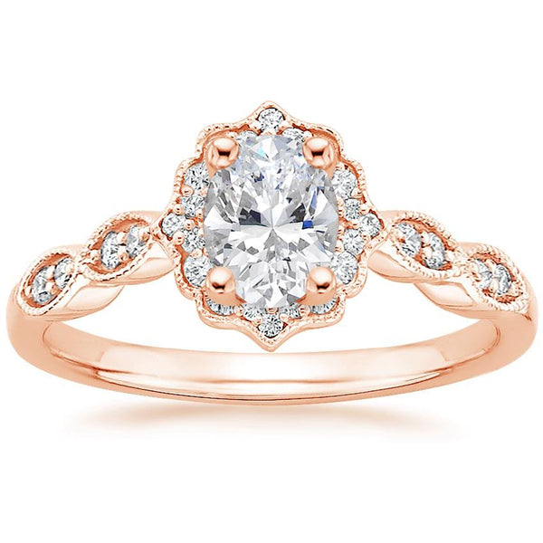 Lab-Diamond Vintage Oval Cut Halo Engagement Ring, Choose Your Stone Size and Metal